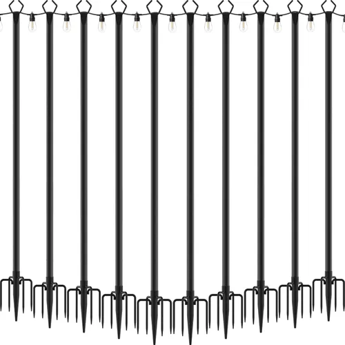 Miniatura 12 de AILBTON 10Ft String Light Poles 6 Pack,Light Poles for Outside Lights,Outdoor with Fence Brackets Hanging Lights,Metal Stand Deck Patio Backyard