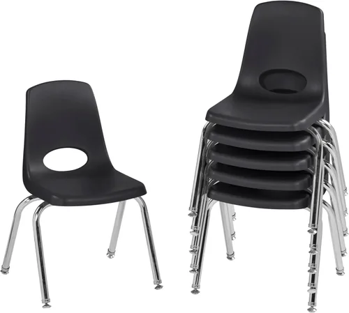 Miniatura 61 de FDP 16" Silla apilable escolar, silla de estudiante apilable con patas de acero cromado y ruedas; para aprendizaje en casa o en el aula - Gris claro