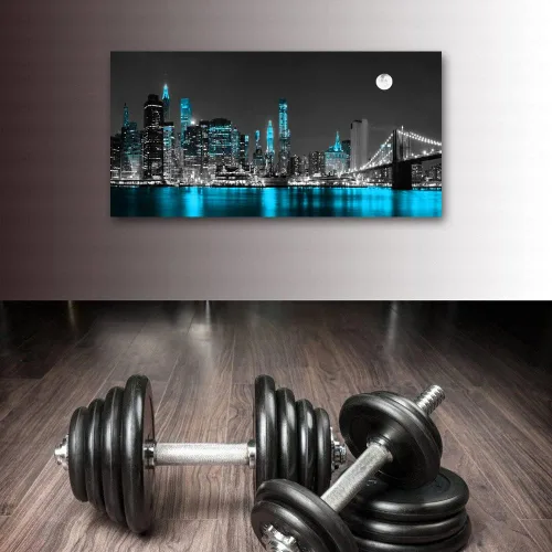 Miniatura 2 de Jiuqinghua Arte de Pared Decorativo Impresión en Lienzo Imagen 1 Panel Negro Blanco y Azul Nueva York Puente de Brooklyn Paisaje Urbano Nocturno