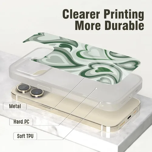Miniatura 2 de Fundas estéticas para teléfono para niñas Apple iPhone 11, 12, 13, 14 Pro Max Plus Mini, Samsung Galaxy S21 S22 Ultra Plus (corazón verde oscuro)