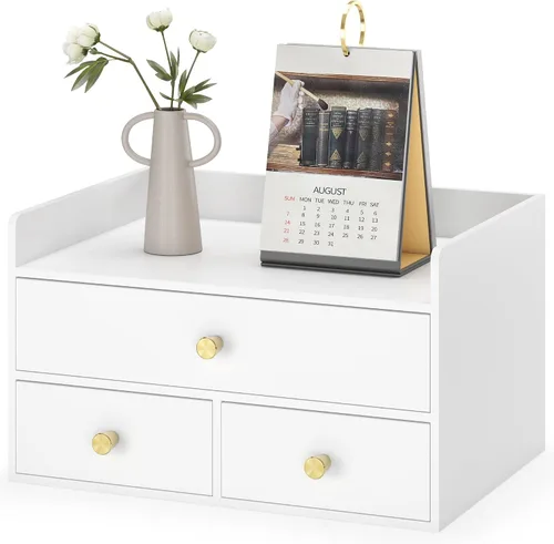 Miniatura 9 de Organizador de escritorio de bambú con cajones, cajones de almacenamiento de escritorio de madera para facturas, suministros de oficina, utensilios
