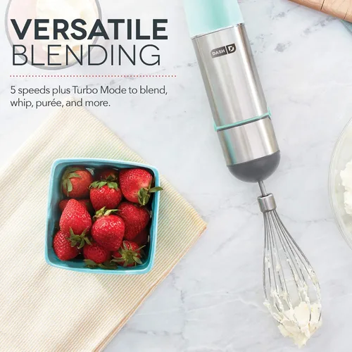 Miniatura 3 de Dash Chef Series - Batidora de mano de inmersión de 5 velocidades con cuchillas de acero inoxidable, accesorio para batidora y guía de recetas