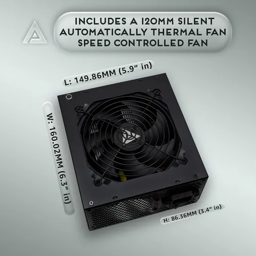 Miniatura 5 de Apevia SPIRIT600W Spirit 600W ATX fuente de alimentación con ventilador de 120 mm controlado térmicamente, interruptor 115/230V, todas