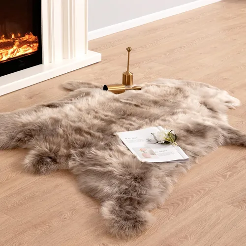 Miniatura 9 de Carvapet Alfombra de piel sintética marrón de 3 x 3 pies, alfombra de forma irregular, suave y esponjosa, alfombra de imitación de piel de reno