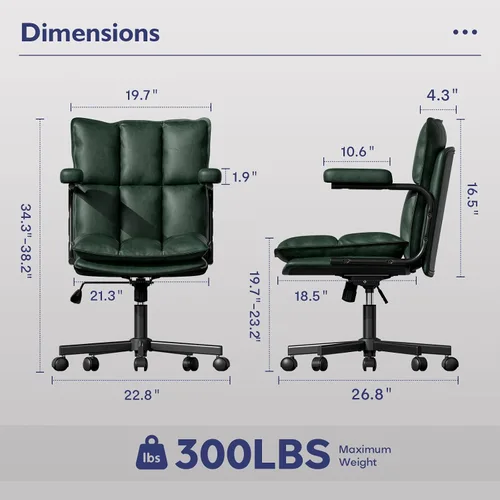 Miniatura 2 de Ollega Mid Century Modern Desk Chair, Vintage Leather Office Chair, Green Petite Computer Chair for Small to Medium Women, Thickened Back, Cozy