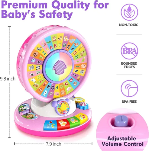 Miniatura 6 de Juguetes para niños de 1, 2 y 3 años, niños y niñas, Alfabeto musical con luces y sonidos para girar y cantar, juguetes educativos de aprendizaje