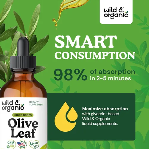 Miniatura 4 de Wild & Organic Extracto líquido de hoja de olivo, suplemento de hoja de olivo para apoyo inmunológico, gotas líquidas de oleuropeína, tintura
