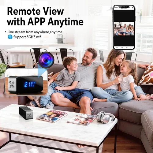 Miniatura 3 de Cámara oculta con reloj despertador y Bluetooth, cámara interior inalámbrica Ultra 4K HD para seguridad del hogar, mini cámara WiFi para niñera