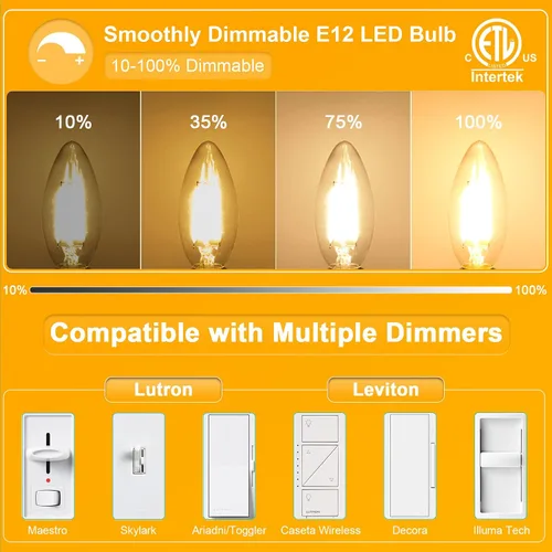 Miniatura 3 de winshine E12 Candelabra LED Bulbs Dimmable 2700K Warm White 60W Equivalent, Energy Efficient 4W, Type B Light Bulb for Chandelier, C35 Ceiling Fan
