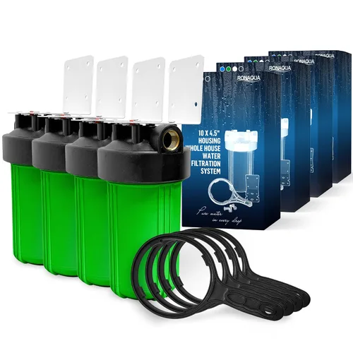 Miniatura 21 de Sistema purificador de filtro para toda la casa de 10 x 4.5 pulgadas de alta capacidad para agua de pozos o ciudades, botón de alivio de Azul