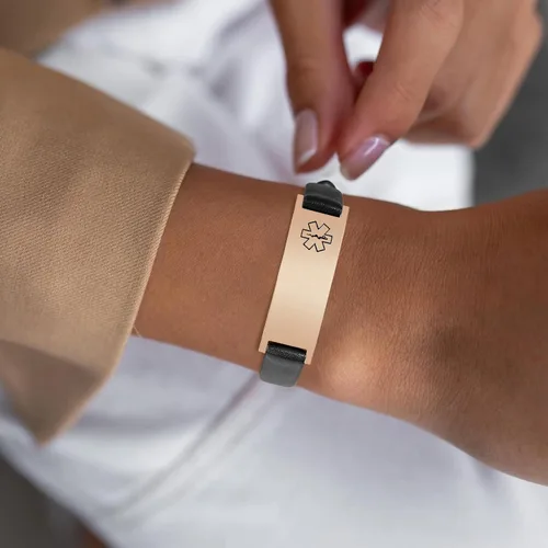 Miniatura 39 de MPRAINBOW Pulsera de alerta médica personalizada para mujer, correa de reloj de cuero genuino, grabado de doble cara, diabetes, epilepsia, joyería