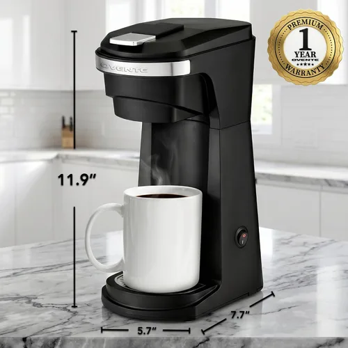 Miniatura 6 de OVENTE Cafetera de una sola porción de 14 onzas para K Cups y café molido, cafetera de preparación de un solo toque, diseño compacto, filtro