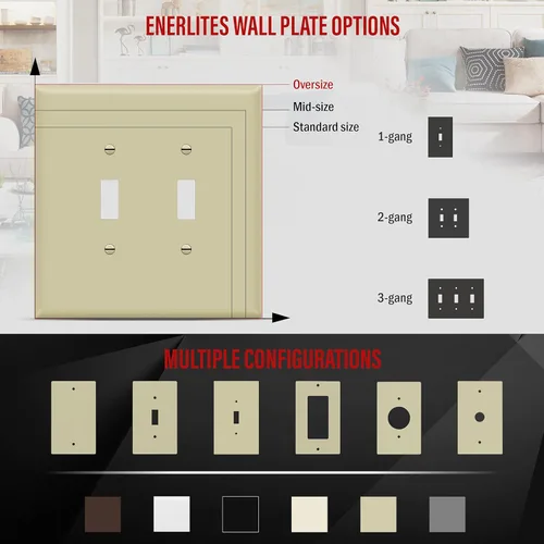 Miniatura 4 de ENERLITES Cubierta doble para interruptor de palanca, placa de pared para interruptor de luz de dos bandas, acabado brillante, 2 bandas de 5.5 x 5.5