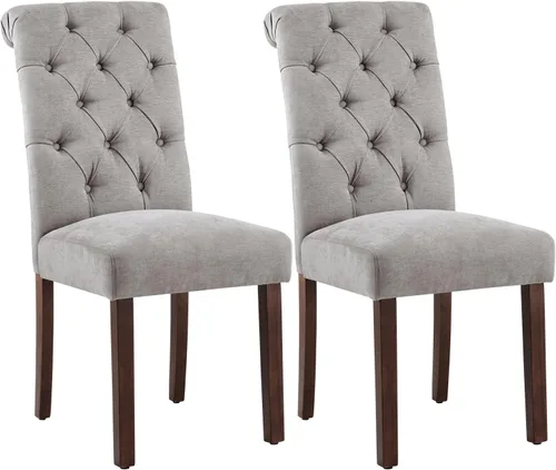 Miniatura 11 de Juego de 2 sillas de comedor capitoné, sillas de comedor Parsons tapizadas, sillas auxiliares de cocina de tela con patas de madera, beige