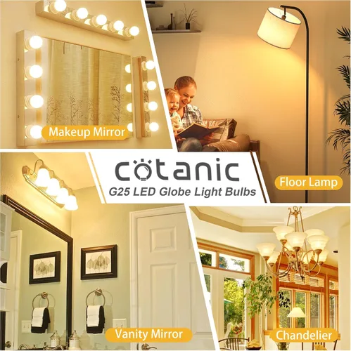 Miniatura 6 de Cotanic foco LED G25 para tocador 2700K blanco cálido, focos esféricos para espejo de baño 500LM, base E26 roscada 5W 60W equivalente a
