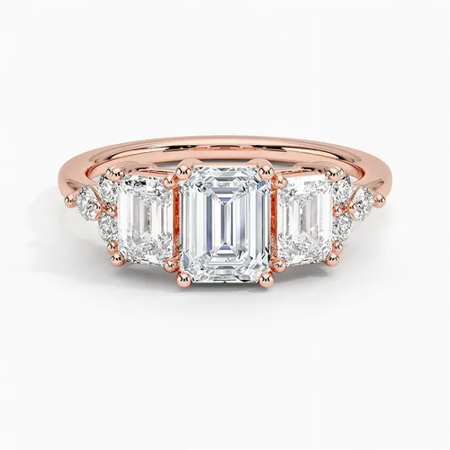 Miniatura 5 de IGI - Anillo de compromiso de diamantes creados en laboratorio de talla esmeralda blanca de 2.0 quilates con acento, dos esmeraldas brillantes
