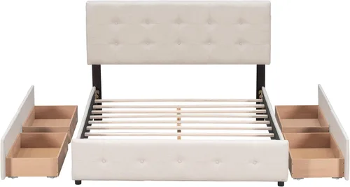 Miniatura 4 de Harper & Bright Designs Cama de plataforma tapizada tamaño Queen con almacenamiento, marco de cama Queen con 4 cajones y cabecero copetudo