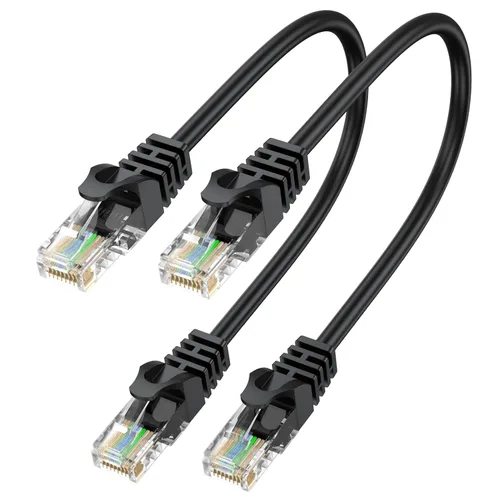 Cable Ethernet Cat6 de 1 pie, paquete de 2 cables de conexión cortos de 1 pie (cable Cat 6, cable RJ45 de Internet, cable de red) 10 Gbps para