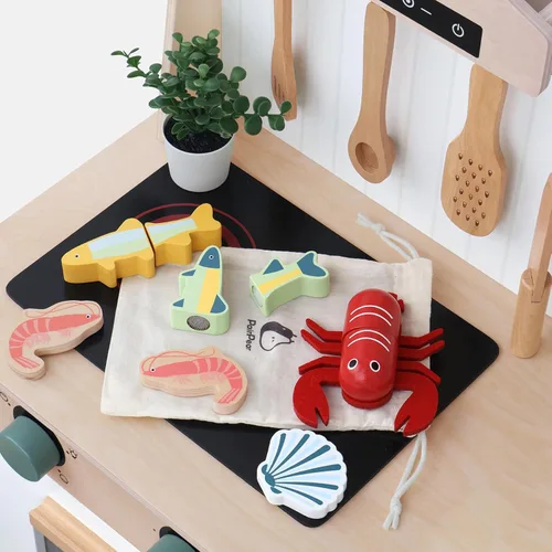 Miniatura 2 de PairPear Conjunto de Comida de Juguete de Madera para Cortar Mariscos - Comida de Juguete de Madera para Niños Pequeños Juego de Simulación