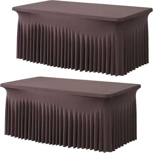 Miniatura 66 de Paquete de 2 manteles de spandex para mesas rectangulares de 8 pies, mantel elástico rosa de 8 pies, manteles ajustados, falda de mesa para fiestas