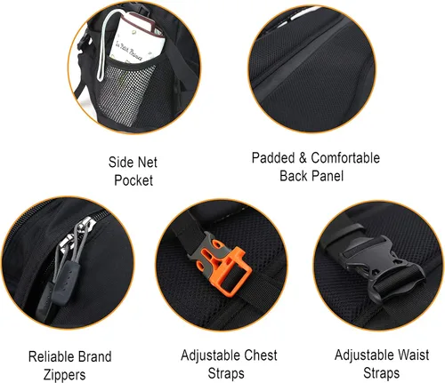 Miniatura 5 de Mochilas impermeables de tamaño 45L o 60 L para viajes de corta y larga distancia, deportes al aire libre, montañismo, senderismo, camping, Negro