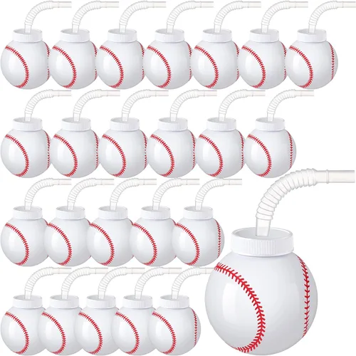 Miniatura 7 de Eaasty Vasos con forma de pelota de béisbol a granel con pajitas y tapas, 10 onzas de plástico reutilizables para fiesta de béisbol, regalos