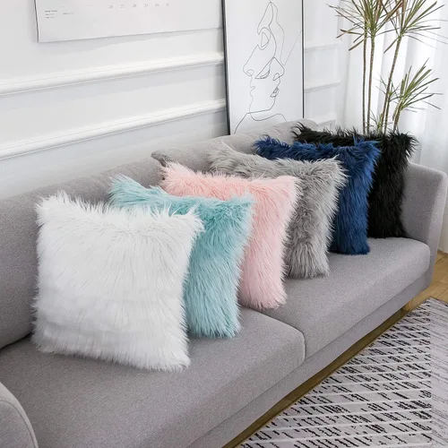 Miniatura 5 de Juego de 2 fundas de almohada mullidas decorativas - Nueva serie de lujo estilo merino - Fundas de almohada de piel sintética - Fundas de cojín