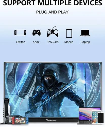 Miniatura 4 de MAGICRAVEN Monitor portátil de 2.5 K, pantalla de computadora portátil QHD IPS de 17.3 pulgadas, VESA USB C HDMI segunda pantalla de juegos con 2