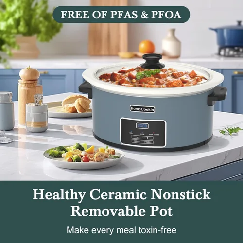 Miniatura 6 de HOMECOOKIN Olla de cocción lenta programable de 8 cuartos con temporizador y función mantener caliente - Pequeño electrodoméstico de cocina