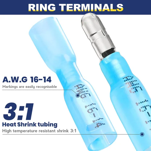 Miniatura 3 de haisstronica 220 piezas de conectores de bala termorretráctiles AWG22-10 macho y hembra terminales de bala de alambre azul, rojo y amarillo, kit