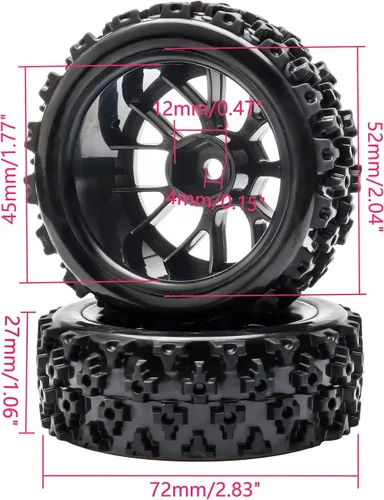 Miniatura 3 de 4 unids negro escala 1:10 RC neumáticos llantas cruce goma en carretera piezas