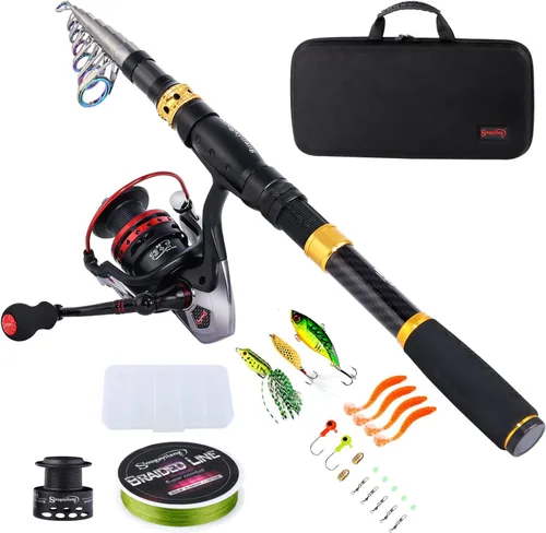 Miniatura 10 de Sougayilang Combo de Caña de Pescar y Carrete con Caña Telescópica y Carrete Giratorio, Bolsa de Transporte para Viajes de Pesca en Agua Dulce