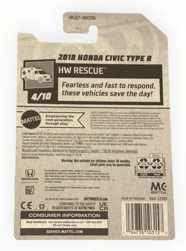 Miniatura 2 de Hot Wheels Honda Civic Type R 2018, HW Rescue 4/10 [Blanco] 215/250