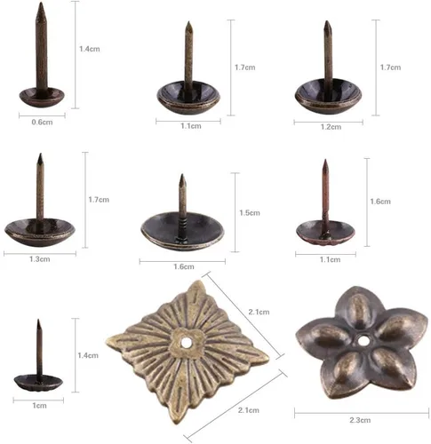 Miniatura 5 de Hilitand 100 tachuelas de tapicería, alfileres de clavos para muebles, sofá, remaches, tapicería, tachuelas para manualidades, latón antiguo