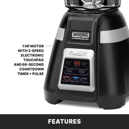 Miniatura 4 de Waring Commercial BB340 Blade - Batidora de 1 HP, teclado de 2 velocidades con pulso y temporizador de cuenta regresiva de 99 segundos, contenedor