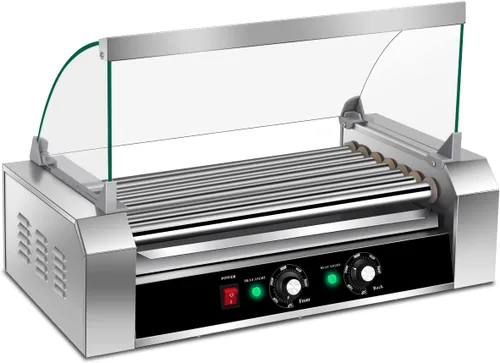 Miniatura 8 de Giantex Máquina de rodillos para perros calientes, 7 rodillos antiadherentes, 18 máquinas de cocina para salchichas para perros calientes