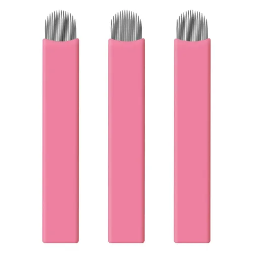 Miniatura 10 de 50 piezas de hoja de microblading desechables rosa #16 nano-cuchillas 0.006 in nano-agujas perfectas para trazos de cabello, cejas, agujas más finas