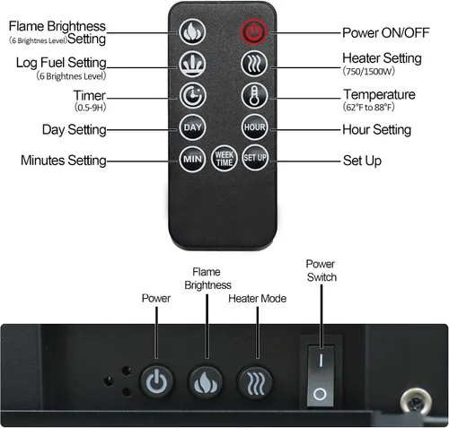 Miniatura 2 de Insertos de chimenea eléctrica de 24.5 pulgadas, brillo ajustable, termostato y temporizador, protección contra sobrecalentamiento, 750/1500 W