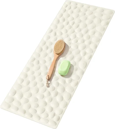Miniatura 16 de Bligli Tapete para bañera antideslizante, estándar de 16 x 31.5 pulgadas, con ventosas fuertes, goma suave, antideslizante, lavable a máquina, Beige