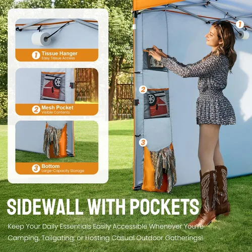 Miniatura 4 de CROWN SHADES Tienda de campaña con toldo, 10 x 10 pies portátil emergente para exteriores con bolsillo en la pared lateral, cierre central a Naranja