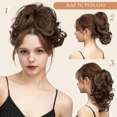 Miniatura 5 de CJL HAIR - Extensiones de cabello tipo pinza de garra para coleta baja, trenzas onduladas/rizadas, sintéticas, piezas de cabello desordenado tipo