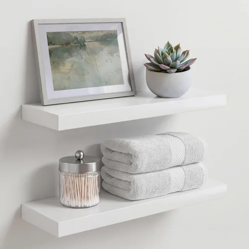 Miniatura 63 de Homeforia Estante flotante blanco de 48 pulgadas, estantes flotantes de madera maciza de alta gama de 48 pulgadas de largo para montaje en pared