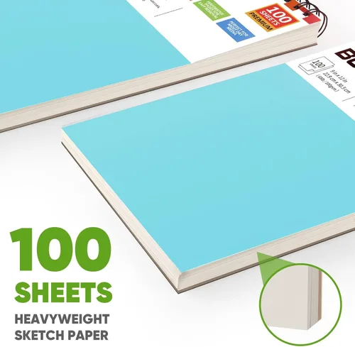 Miniatura 5 de Soucolor - Cuaderno de bocetos de 9 x 12 pulgadas, paquete de 1 de 100 hojas, encuadernado en espiral, libre de ácido (68 libras/100 g/m²), bloc