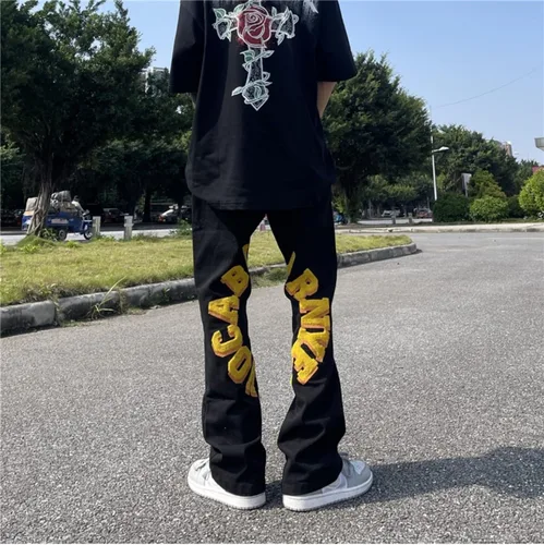Miniatura 2 de Pantalones de mezclilla para hombre con estampado callejero, sueltos, estilo hip hop, rectos, vintage, holgados, pantalones largos, ropa de calle