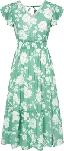 GRACE KARIN Vestido de verano con cuello en V y mangas con volantes para mujer, vestido midi con vuelo y escalonado, vestido de cóctel para