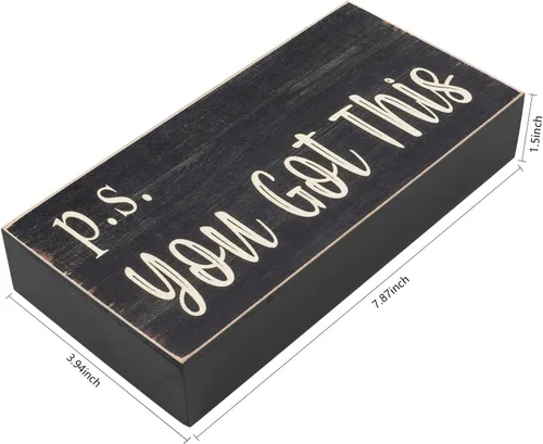 Miniatura 3 de Esur Decoración Negra Motivacional para Escritorio de Oficina en Casa - Letrero de Caja de Madera Estilo Granja Regalo para Mujeres - P.S. You Got