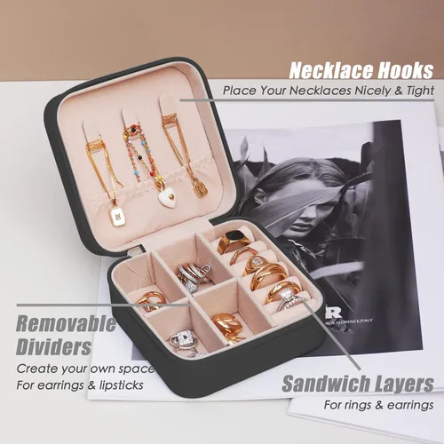 Miniatura 3 de BeBeGee Joyero de viaje, mini organizador de viaje portátil, pequeñas cajas de joyería para mujeres, regalos de dama de honor y accesorios