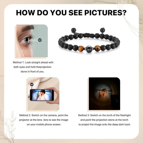 Miniatura 2 de Pulsera de cuentas de ojo de tigre personalizada con imagen, proyección de fotos personalizada para hombres y mujeres