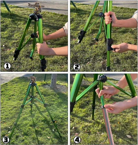 Miniatura 5 de Biswing Cabezal de aspersor de impacto en base de trípode, rociadores de césped resistentes, riego de área grande de 360 grados, boquilla