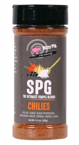 Dizzy Pig SPG Chilies (sal, pimienta y ajo) condimentos (coctelera de 8 onzas) – Temporadas 30 + libras de comida – Hecho a mano en los Estados
